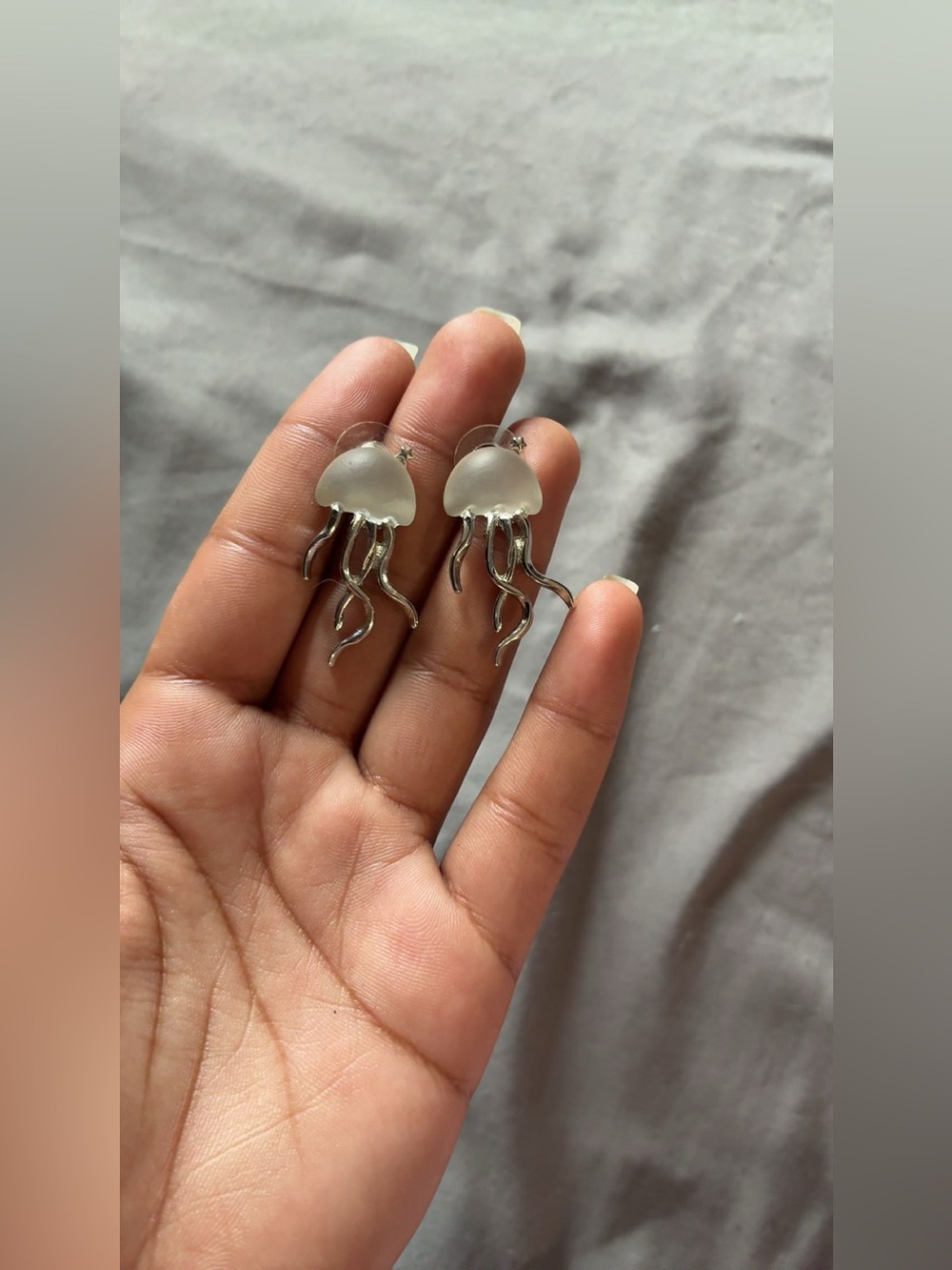 Silver Jellyfish Stud Earrings - Frosted White Accents
